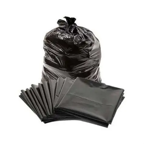 Black refuse bags in various sizes, displayed in a commercial setting